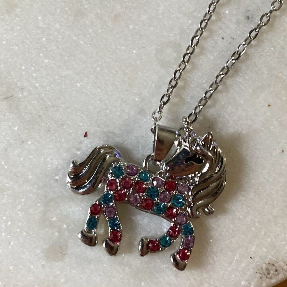 Multi colored gem cz unicorn necklace